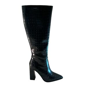 DKNY Shamira Croc Embossed Knee High Boots Women’s Size 7.5 Block Heel Zip Black